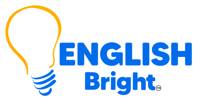 English Bright ESL logo: a hand-drawn yellow light bulb with a blue base, beside the words English Bright